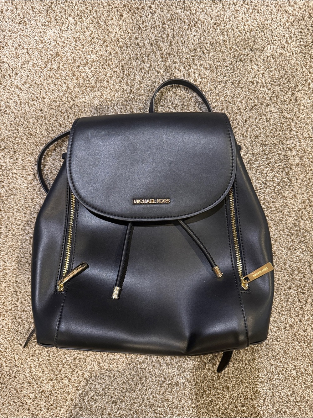 Michael Kors Black Leather Backpack with Gold Accents